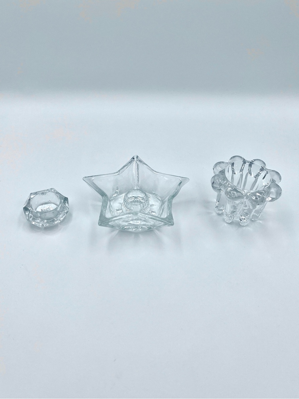 Vintage Mid-Century Crystal Candle Holder Lot - Starburst & Bubble Base